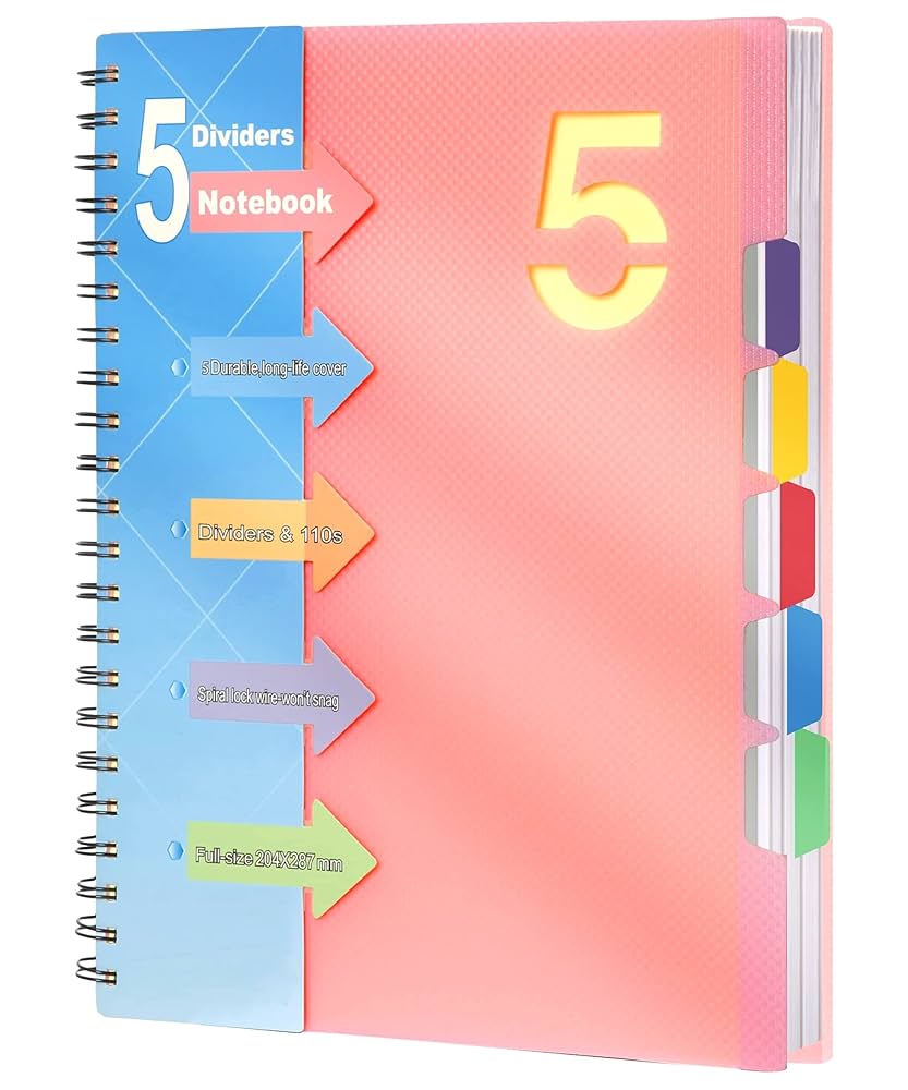 Amazon.com : CAGIE 5 Subject Notebook 8.5 x 11，A4 Spiral